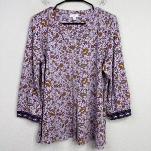 J.Jill Shirt Womens‎ M Purple Floral Long Sleeve Boho Cottagecore Coquette Artsy